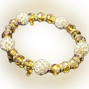 Faceted Resin Crystal Beaded Stretch Bracelet white crystal encrusted rondelles